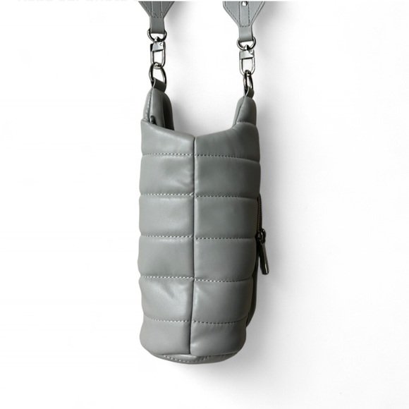 Wanderfull Puffer Water Bottle Carrier Crossbody Vegan Leather Gray EUC Fitness - Picture 6 of 7